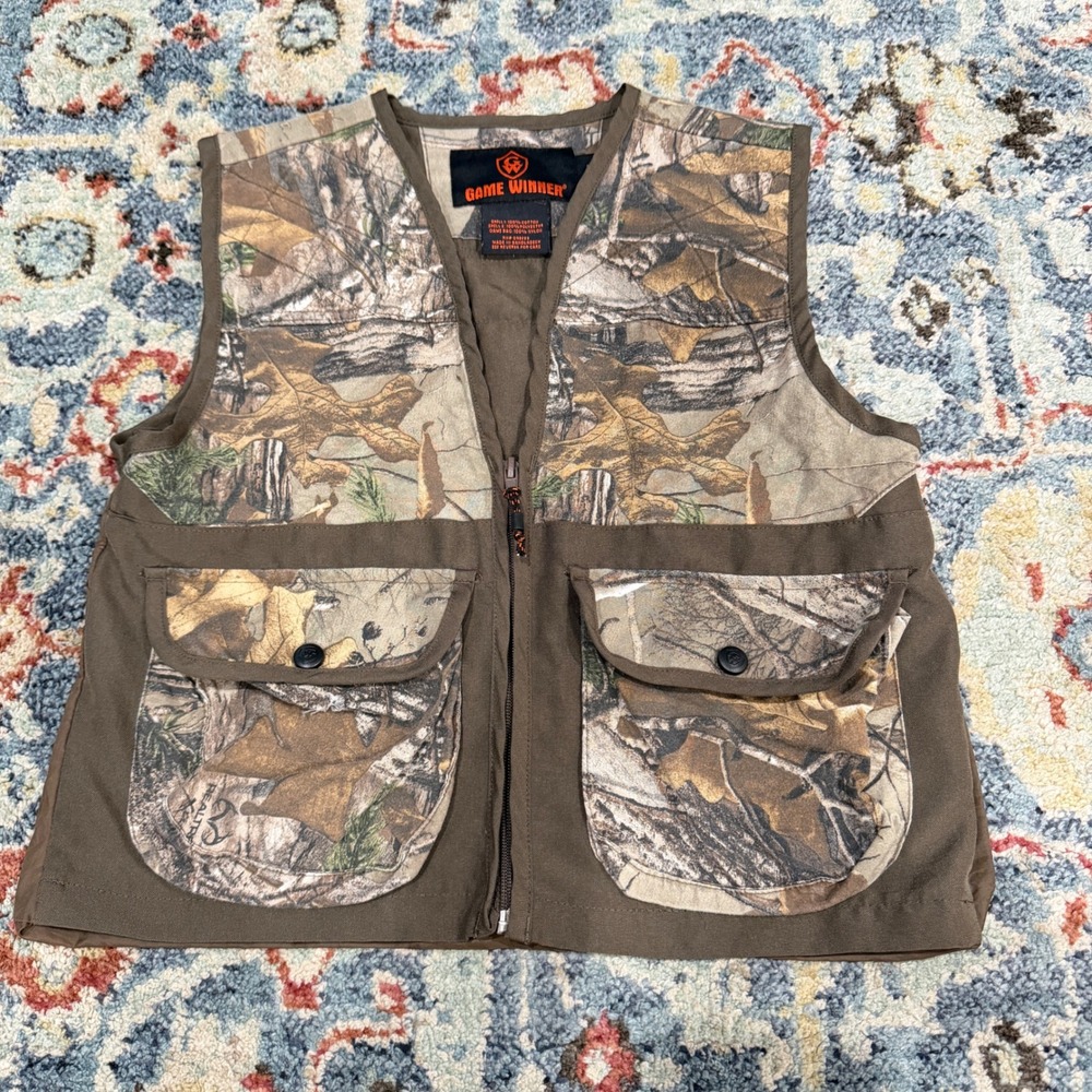 Game Winner Hunting Vest Kids M/L Brown Realtree Camo Utility GUC*